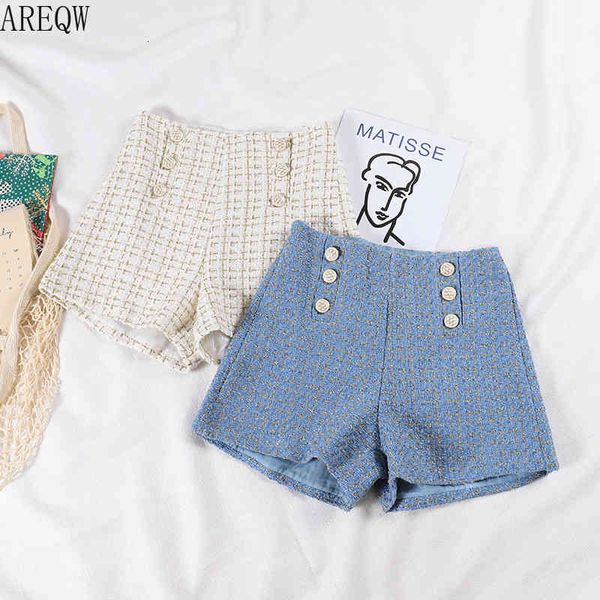 

new spring autumn clothes tweed retro high waist women black shorts 210304, White;black