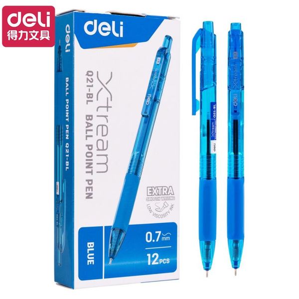 

12pcs/box deli ballpoint pen 0.7mm smoothing writing low viscosity ink pens office stationery oily blue black, Blue;orange