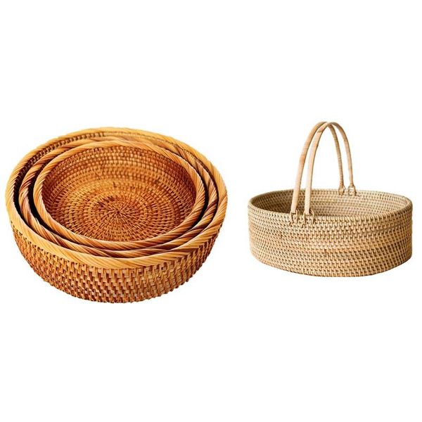 

storage baskets 4 pcs hadewoven round rattan fruit basket,19x6.5cm,22x8.5cm,25x10cm,32x29,9cm