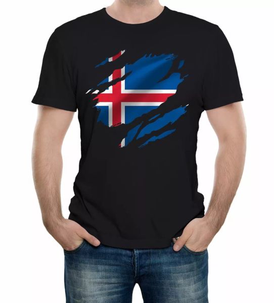 

men's torn iceland flag t-shirt icelandic reykjavik country national sport, White;black