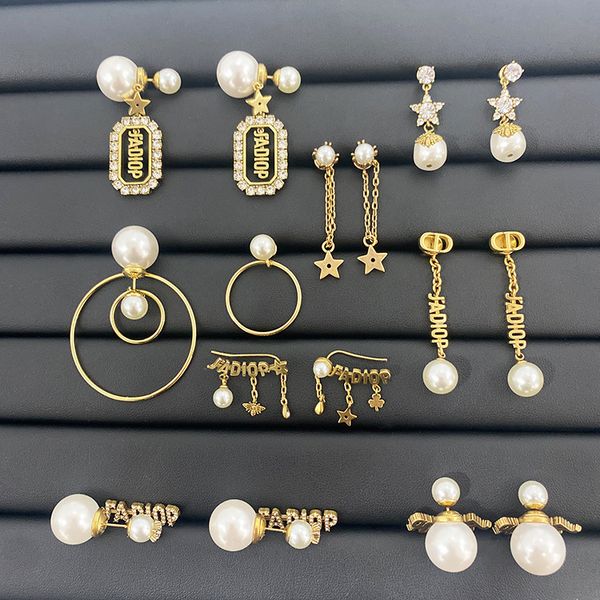 

luxury jewelry new tassel pearl star same letter earrings female jewelry, Golden
