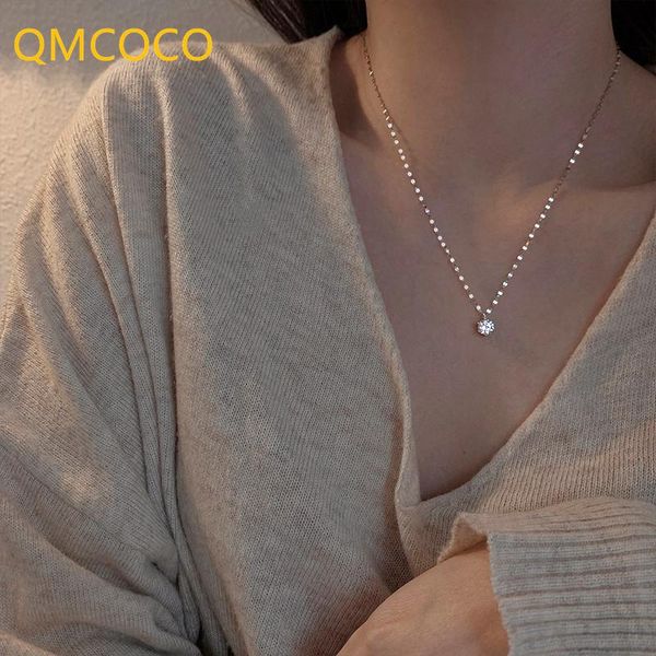 

pendant necklaces qmcoco 925 sterling silver simple necklacetrendy design zircon pendants for women wedding party jewelry accessories