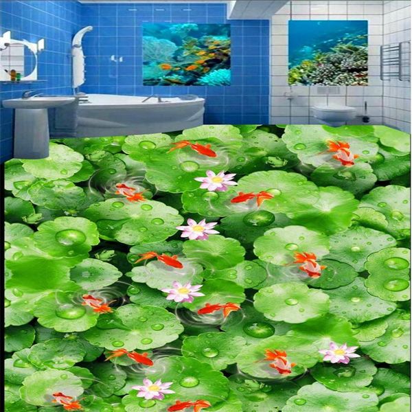 

wallpapers shuhiko custom large-scale mural pvc floor lotus leaf pond water nine fish pictures bathroom bedroom 3d waterproof