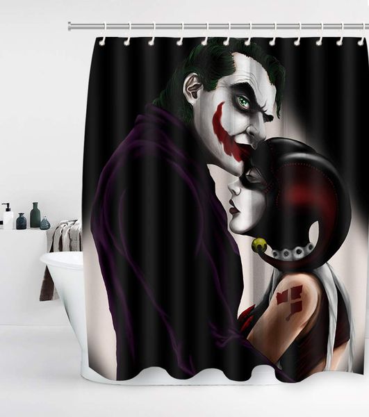 

horror clown shower curtain with 12 hooks waterproof washable and durable polyester fabric ghost black circus funny creative