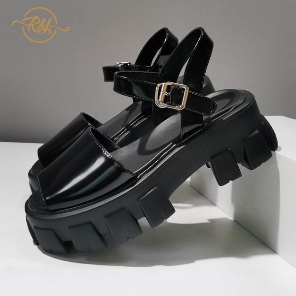 

sandals ry-relaa european womens shoes genuine leather for women 2021 summer woman high heels ins sandal platform, Black