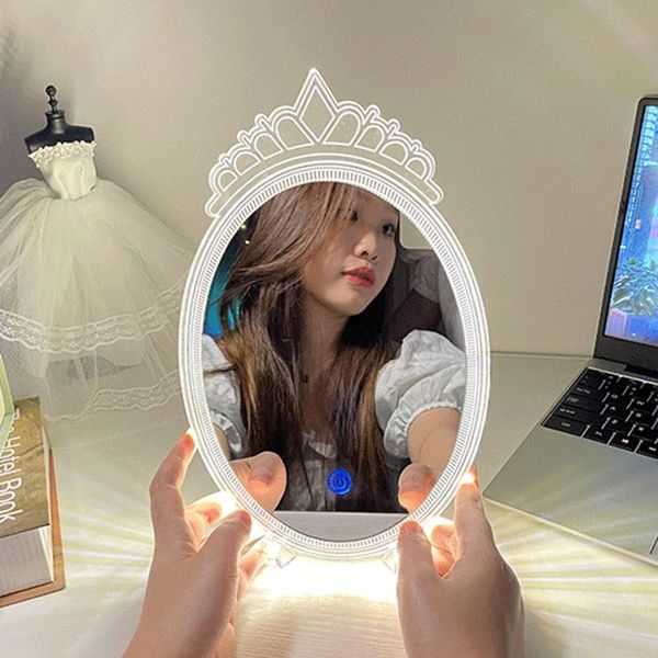 

mirrors decorative mirror with front light usb rechargeable magic crown makeup 3 colors dimmable for bedoom fbs889