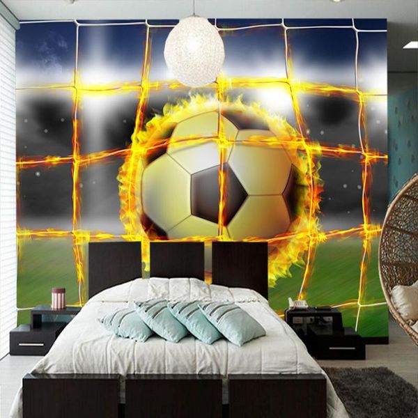

wallpapers customized papel de parede infantil, footbal fire murals for children's room living background decorative wallpaper