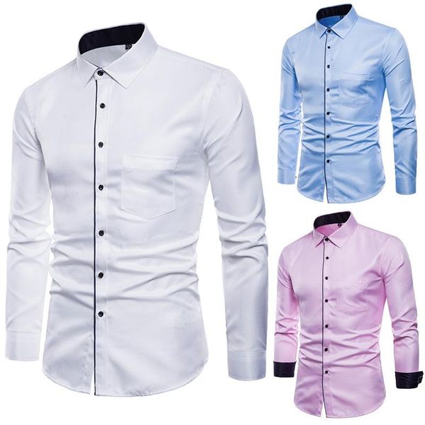 

men's casual shirts 2021 long sleeved shirt business inch fir slim youth, White;black