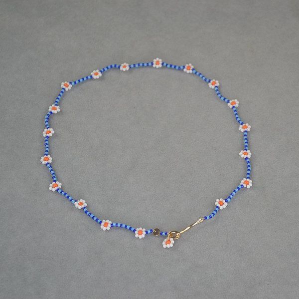 

hand woven blue background white daisy short necklace inschao brand personalized collar chain choker simple chokers, Golden;silver