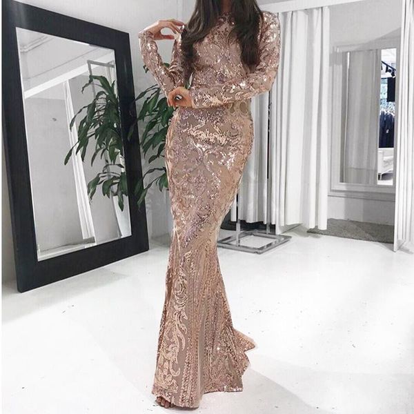 

casual dresses gold elegant sequined vestido full sleeved party dress floor length bodycon maxi evening gown, Black;gray