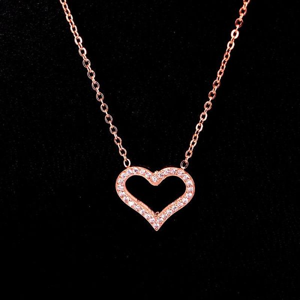 

pendant necklaces love stainless steel zircon heart pendants necklace romantic crystal elegant women wedding jewelry xmas gift, Silver