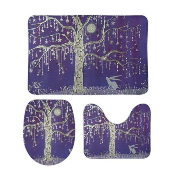 

bath mats tree of stars hare and moon silver 3pcs bathroom set non-slip mat water absorption carpet for home deco