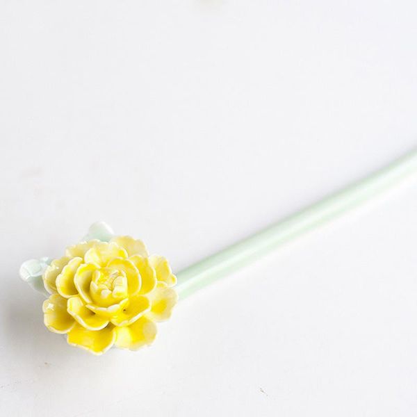 

hair clips & barrettes handmade ceramics hairpin jewelry penoy rose lily lotus flower stick fork headwear wedding accessories, Golden;silver