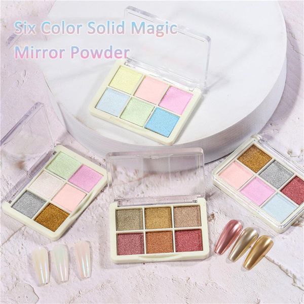 

nail glitter soild magic mirror powder six colors palette metallic gold silver pigment sparkling manicure art decor, Silver;gold