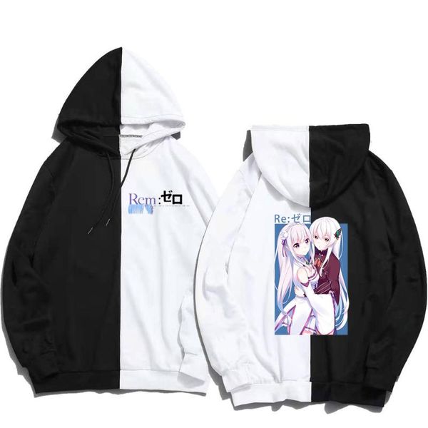 

men's hoodies & sweatshirts re zero cute emilia and echidna isekai japanese anime hoodie streetwear men casual harajuku, Black