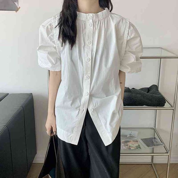 

women's blouses & shirts basic streetwear solid stand reversible all-match prom loose brief elegance chic girls lady outwear femme, White