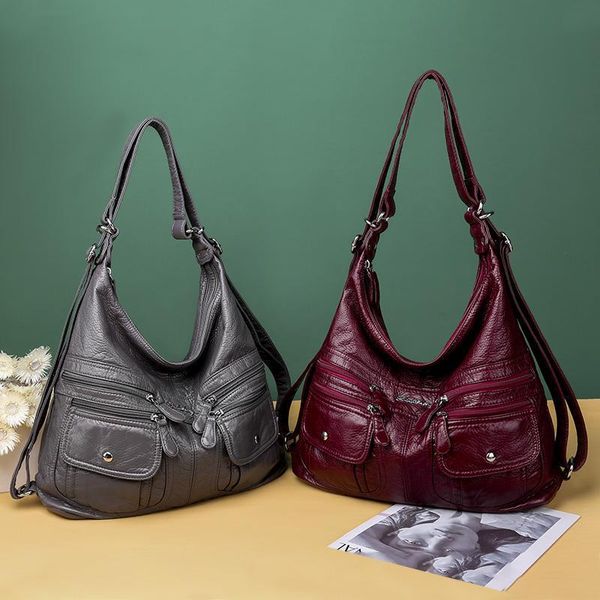 

evening bags leather multifunction women fashion female large capacity school bag shoulder sac a dos
