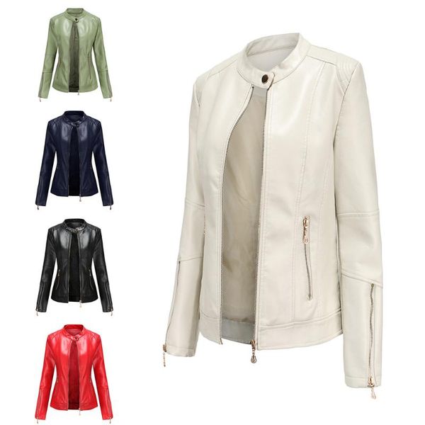 

women's leather & faux fashion clothes pu short coat stand collar jacket thin spring and autumn age, Black