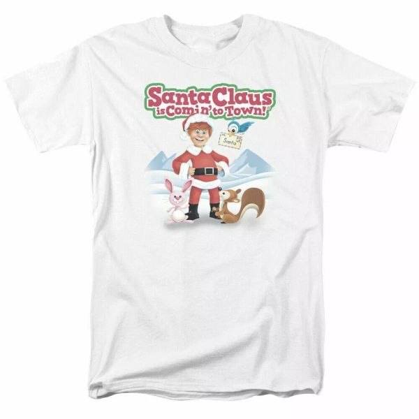 

Santa Claus Is Comin To Town Animal Friends T Shirt Mens Licensed Movie White, White;black