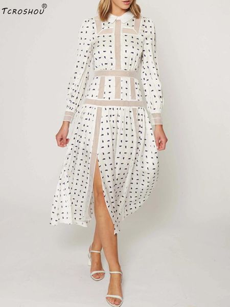 

casual dresses lapel, heavy craftsmanship, stitching, hollow, mesh, retro, geometric printing, loose, big hem, dress, ladies' autumn st, Black;gray