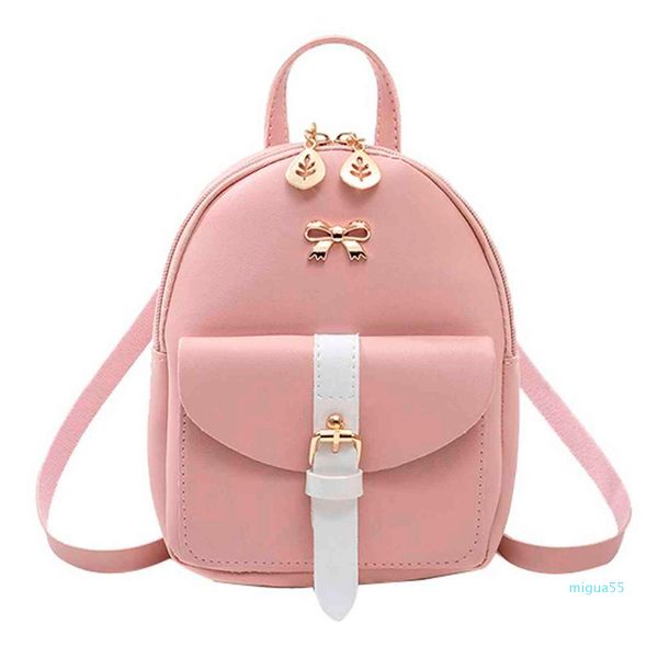 Rucksack-Stil für Damen, Mini, luxuriös, PU-Leder, Kawaii, niedlich, anmutig, kleine Schultaschen für Mädchen, Schleife, Blatt, hohl