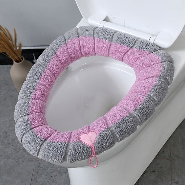 

bzk nordic style color stickers contrast handle cushion plush knitting cover winter warm keep warm toilet ring household toilet cushion