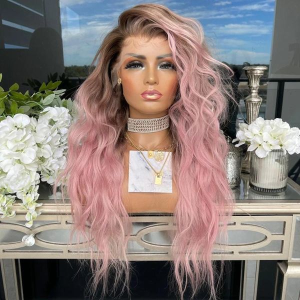 

lace wigs pink wavy 100% human hair with baby brazilian 13x3 front for black women pre plucked natural hairline, Black;brown
