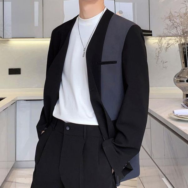 

men's suits & blazers business formal dress blazer hombre color contrast mens stylish stage outfit singer dinner prom men, White;black