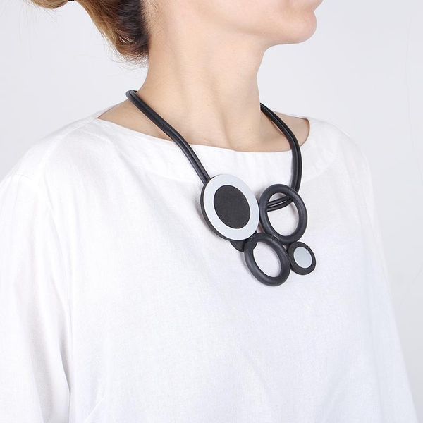 

pendant necklaces unique rubber choker necklace womens geometric round metal goth ladies body decorations clothes accessories, Silver