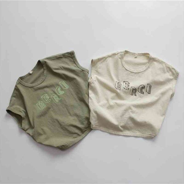 

korean style summer children t shirts sleeveless letters printed kids casual tees, Blue