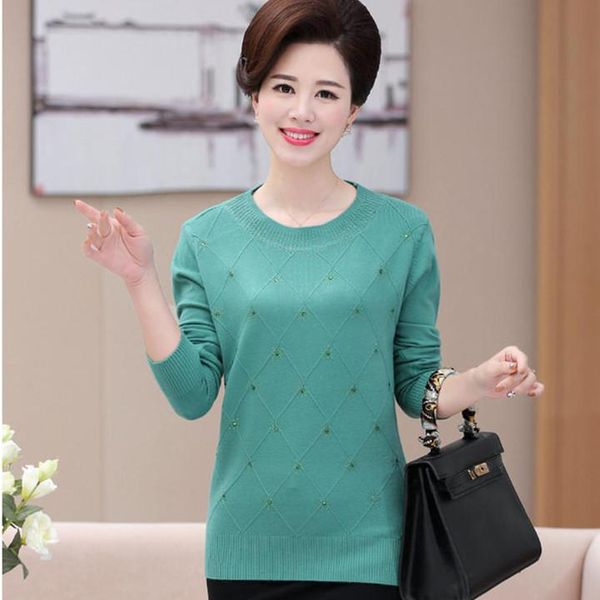 

women's sweaters oversize diamond solid color sweater autumn winter vintage middle-aged elderly women wool pullover long-sleeved xf657, White;black