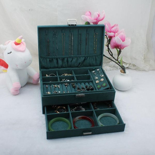 

big size makeup organizer luxury flannel jewelry storage boxes european double layer display earrings necklace casket & bins