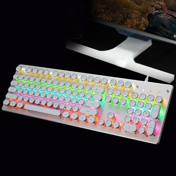 

keyboards usb wired retro steam punk typewriter round keycaps mechanical gaming keyboard,blue switches 104keys dropship