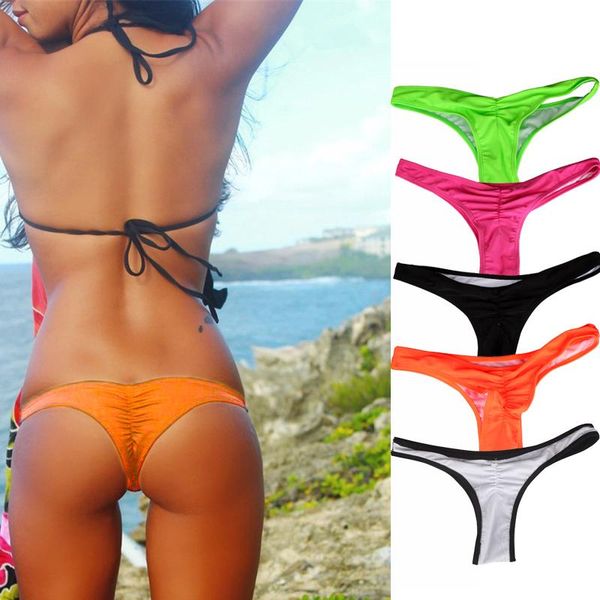 

bikini thong bottom pleated swimming briefs women underwear black beach s-xl two-piece suits