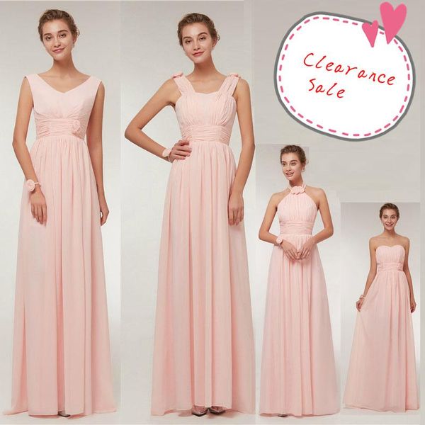 

bridesmaid dress clearance sale lace up back sleeveless long dresses chiffon a-line wedding party for guests discount price, White;pink