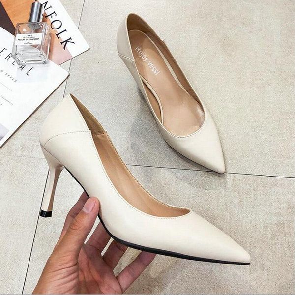 

dress shoes 2021 fashion pointed toe solid high heels women's pumps slip on thin woman joker professional c11-92, Black