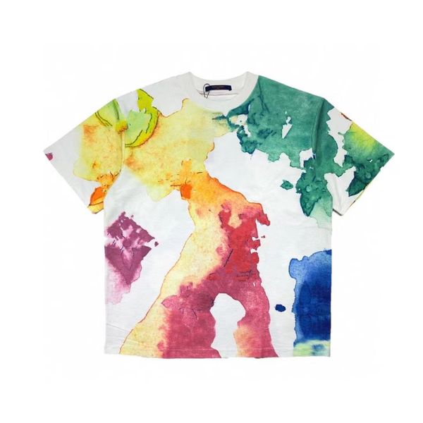 

2021 summer new men's ink painting rendering color printing short sleeve t-shirt, White;black