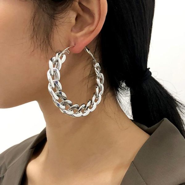 

punk style oversized large hoop earrings twisted big circle round for women party jewelry accessory gift & huggie, Golden;silver