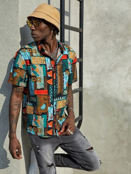 

men random patchwork print shirt y5pt#, White;black