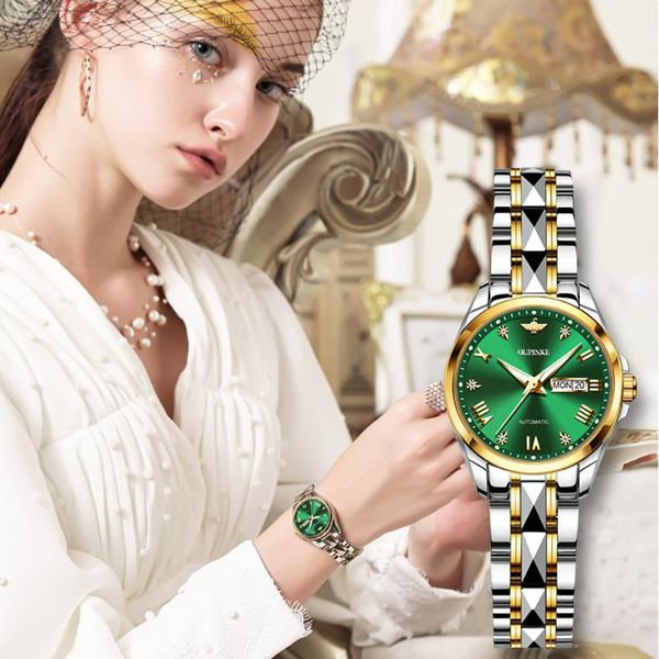 

wristwatches oupinke fashion women mechanical watch female clock automatic watches for montre femme gifts, Slivery;brown