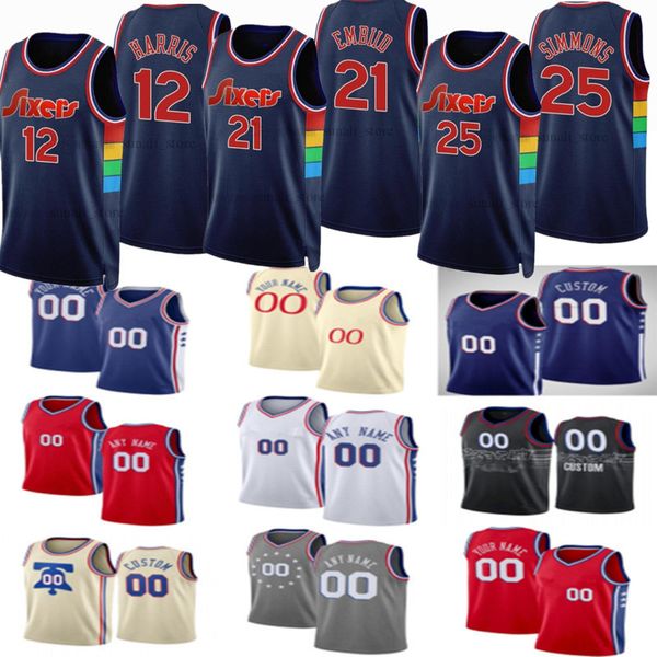 

custom mens womens philadelphia76ersjersey joel 21 embiid 12 tobias harris ben 25 simmons 18 shake milton basketball jerseys, Black;red