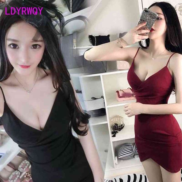 

spring fashion low-cut nightclub women's bag hip strap tight dress sleeveless office lady knee-length 210603, Black;gray
