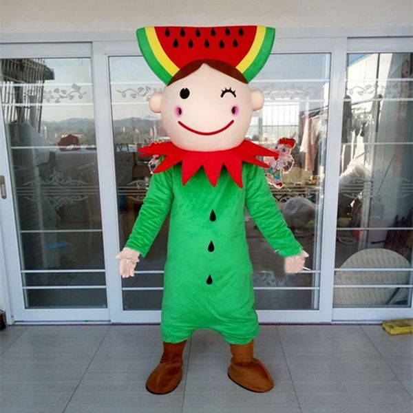 

watermelon boy mascot costumes halloween fancy party dress cartoon character carnival xmas easter advertising birthday party costume outfit, Red;yellow