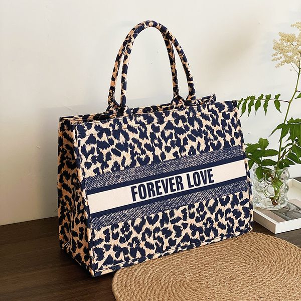 

handbag leopard bag women's 2021 fashion 2021 summer canvas large capacity portable shopping tote, Black;red