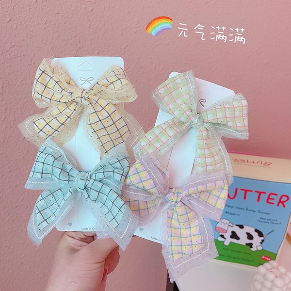 

barrettes hairpin girlish bow simple lattice mesh fabric children's hair accessories princess clip bangs edge, Golden;silver