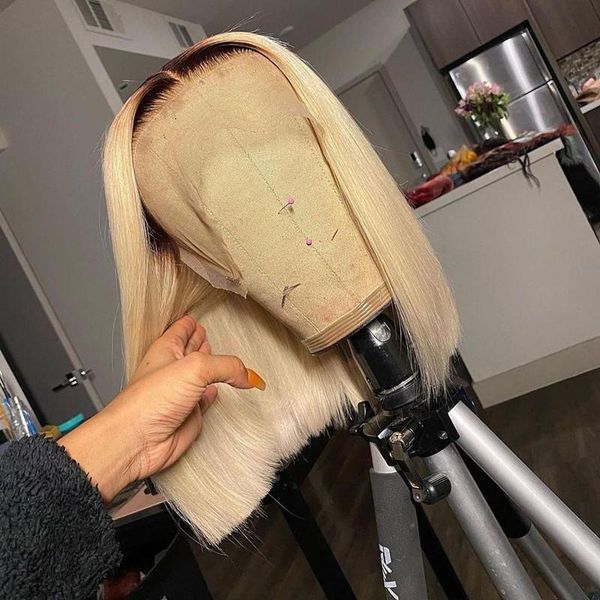 

synthetic wigs ombre blonde color short bob lace front for women with baby hair straight gluelss heat resistant cosplay wig, Black