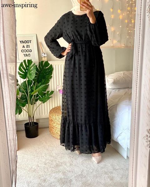 

casual dresses awe-inspiring solid 3d pompon maxi dress autumn euro american long sleeve women muslim arab oman clothing fashion robe, Black;gray