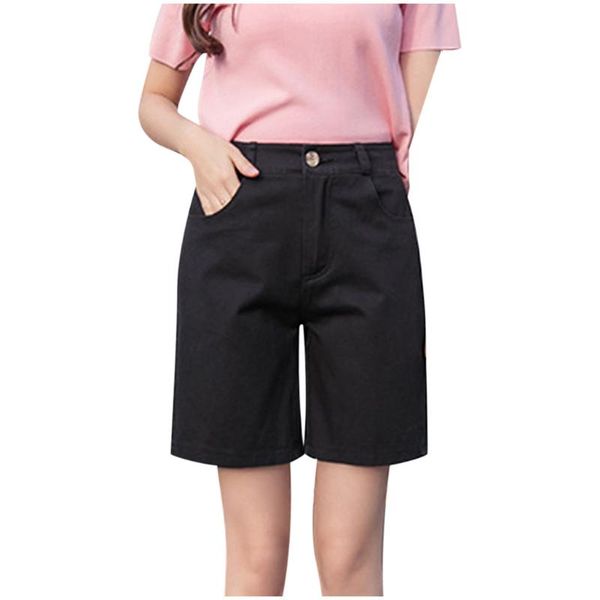 

casual high waist shorts women loose wide leg women's feminina white straight short for summer 2021, White;black