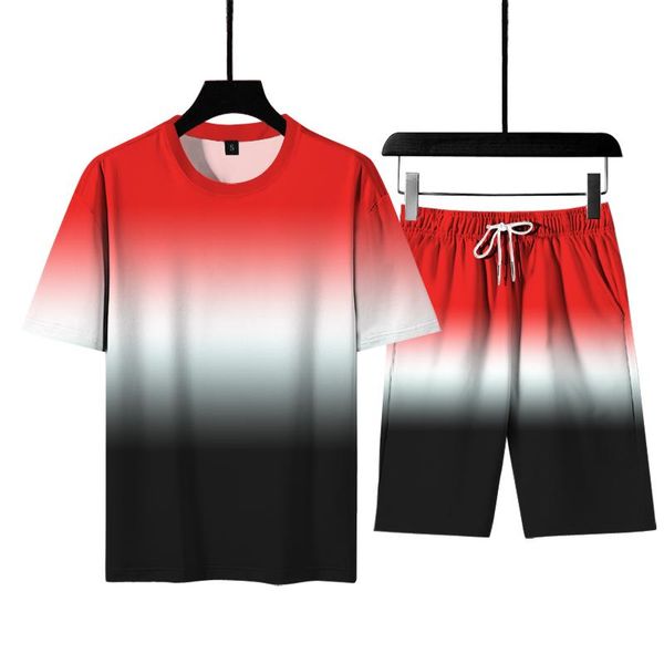 

summer men's tracksuits 2-piece set men sports clothing basketball fitness 3d short sleeve + shorts, Gray