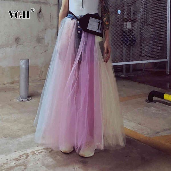

vgh hit color ball gown skirt for women high waist ruched casual maxi skirts female fashion new clothing spring stylish 210421, Black